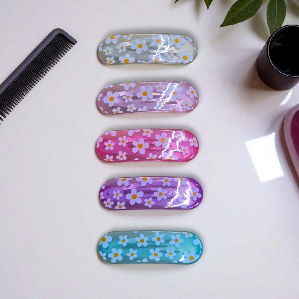 Set Of Five Floral Hair Clips